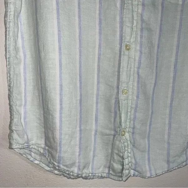 J Crew M 100% Linen Top Short Sleeve Button Front Collar Lagenlook - Image 3
