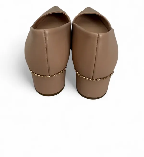 Coach Pointed Low Block Heel Pumps in Tan with Beaded Trim - Image 8