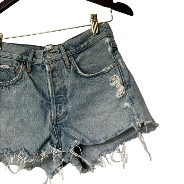 AGOLDE Parker High Waisted Denim Distressed Shorts - Image 5