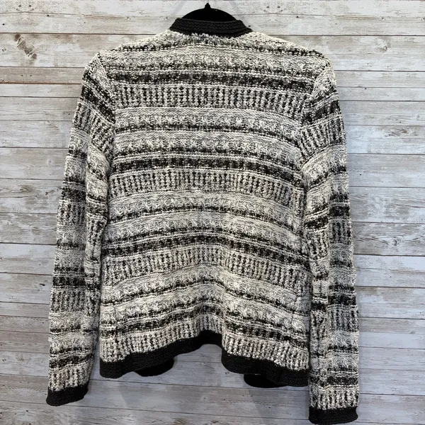 J McLaughlin Womens S Cardigan Open Sweater Tweed Knit Black & White Pockets - Image 5
