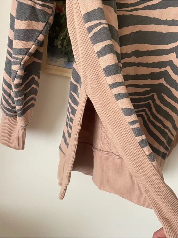 Aerie Good Vibes Crewneck Sweatshirt Tiger Zebra Tan Brown - Image 5