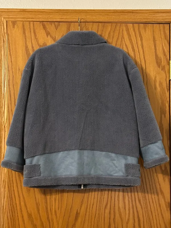 Jules Kae Sherpa Kylie Moto Jacket -Faux Shearling - Slate Blue -Sz vS (estimate - Image 2