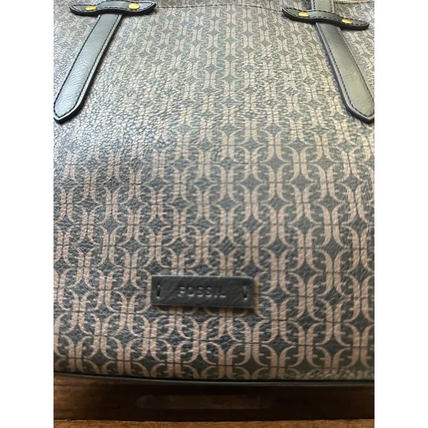 Fossil Monogram Tote Bag Brown Black Signature Logo Print‎ Shoulder Bag Large - Image 2