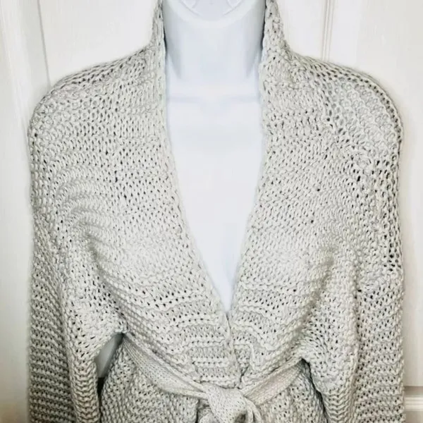 Miracle Relax More Grey Midi Cardigan Tie Chunky Knit M/L - Image 8