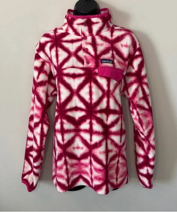 Patagonia Shibori Pink Diamond Tie Dye Synchilla Sweater Size Medium Fleece - Image 4