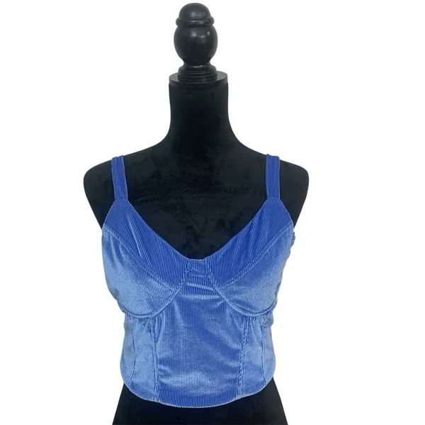 Full Tilt Women's XL Milkmaid Corset Sky Blue Fairy Velvet Crop Top Cottagecore - Image 2