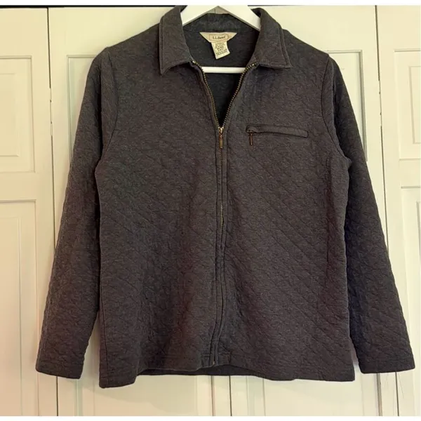 L.L. Bean blue quilted full zip collared sweater size small - Image 7
