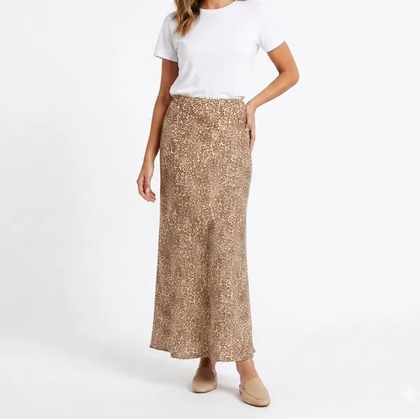 Rachel‎ Zoe Maxi Skirt Womens 8 Leopard Beige Brown Animal Whimsy Quiet Luxury - Image 2