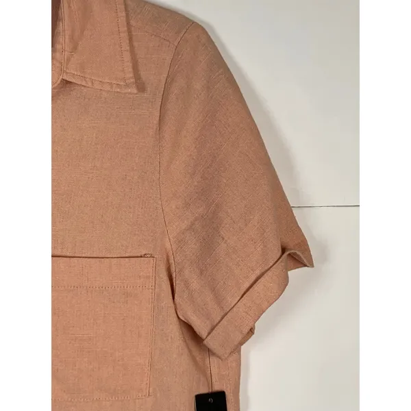 Lulus Dress M NWT Blush Pink Linen Blend Lace Up Shift Midi Pockets Resort - Image 6