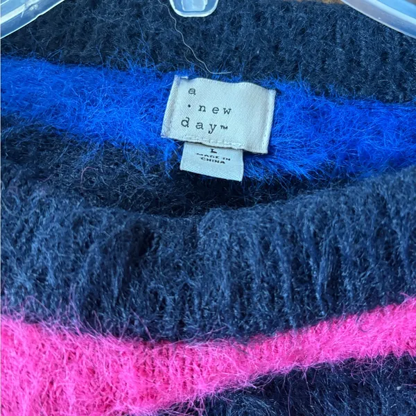 a new day Multicolor Fuzzy Striped Crewneck Sweater - Image 2