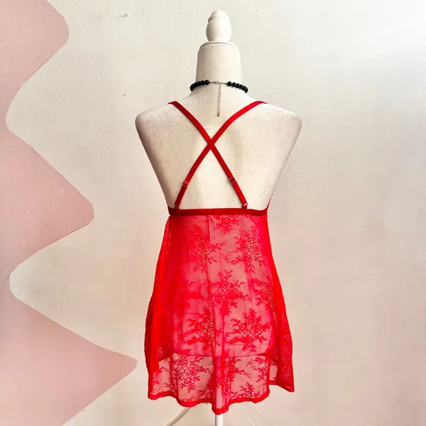Red Lace Babydoll Top Y2K 2000s Coquette Fairycore Romantic‎ Small - Image 2