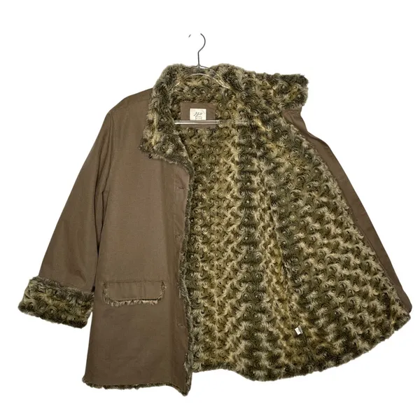 Vintage 2000s J.Jill Brown Faux Fur Lined Coat Jacket Size L - Image 2