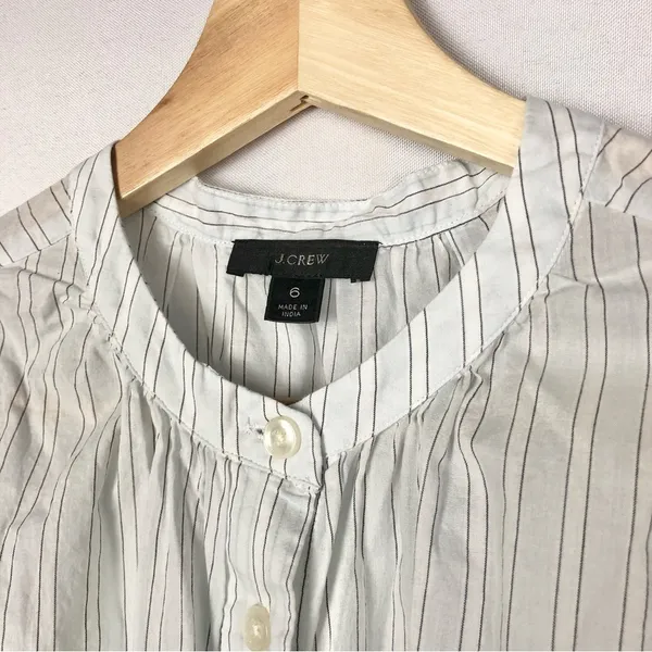 J. Crew Tie Waist Cotton‎ Voile Deck Blue Stripe Long Sleeve Midi Dress 6 - Image 5