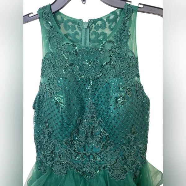 Princess Scoop Short Tulle Lace Homecoming Mini Dress With Sequins Dark Green - Image 6