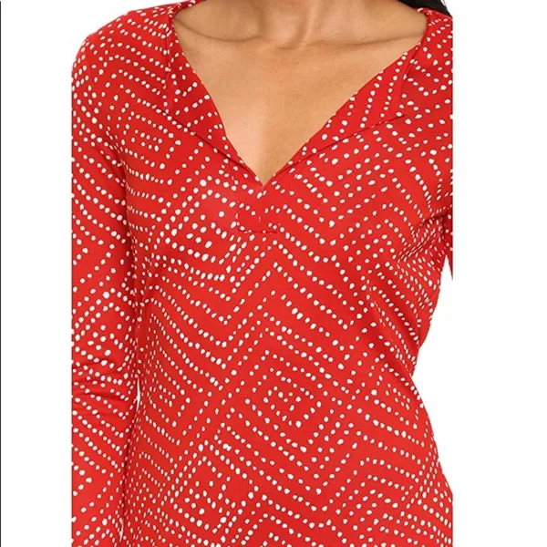 Diane Von Furstenberg Reina silk dot‎ long sleeve dress red white sz 4 - Image 4