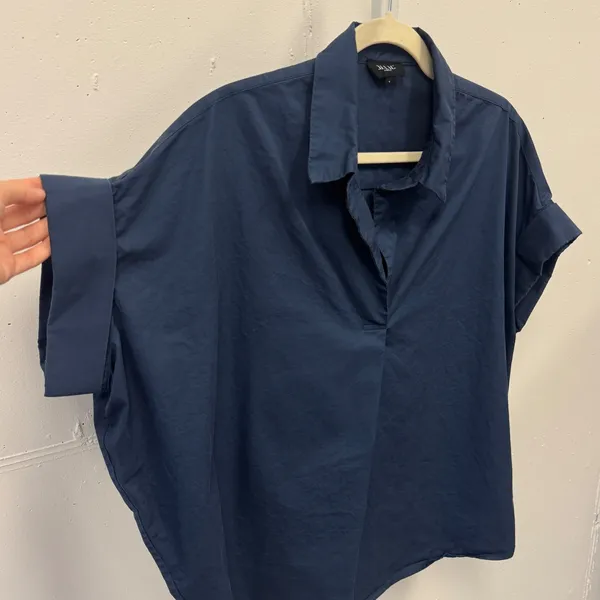 MAAC London Womens Navy Blue 100% Cotton Short Sleeve Oversized Blouse Top Large - Image 3