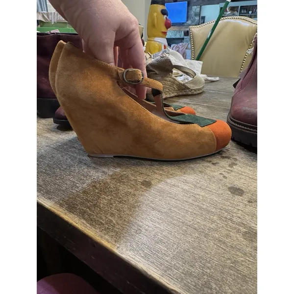 Jeffrey Campbell colorblock suede T-strap wedge shoes Retro Size 6 - Image 4