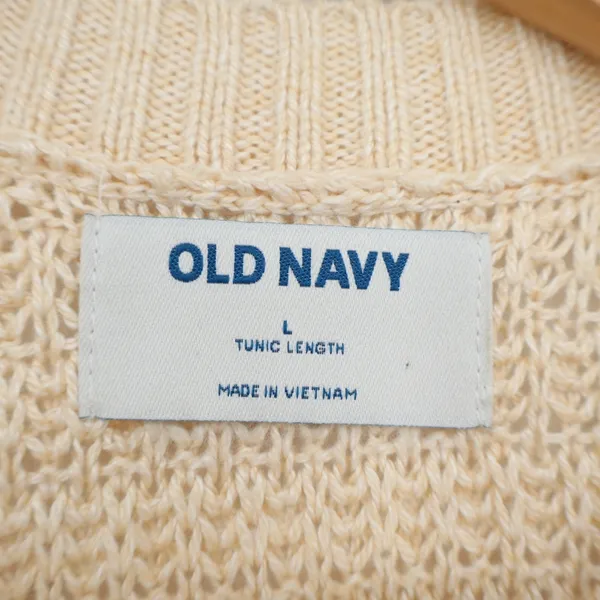 Old Navy Tunic Sweater Womens Large Beige Waffle Knit Crew Neck Long Sleeve - Image 2