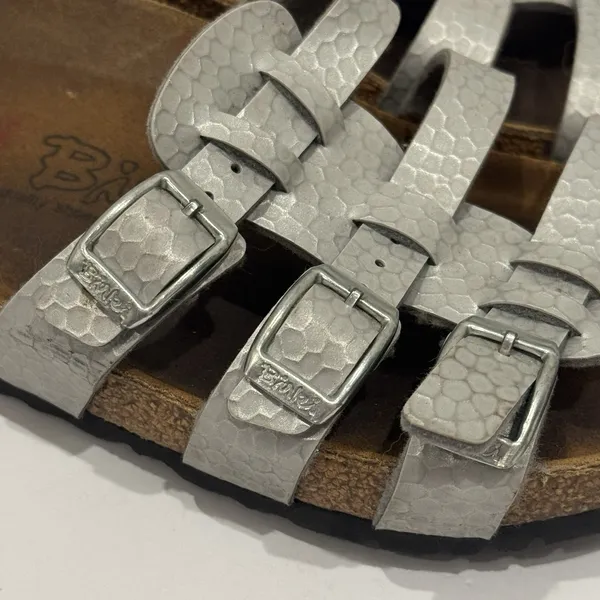 Birkie Birkenstock Florida 3 Strap Slip On‎ Sandal Silver Women's 7-7.5 EU 38 - Image 4