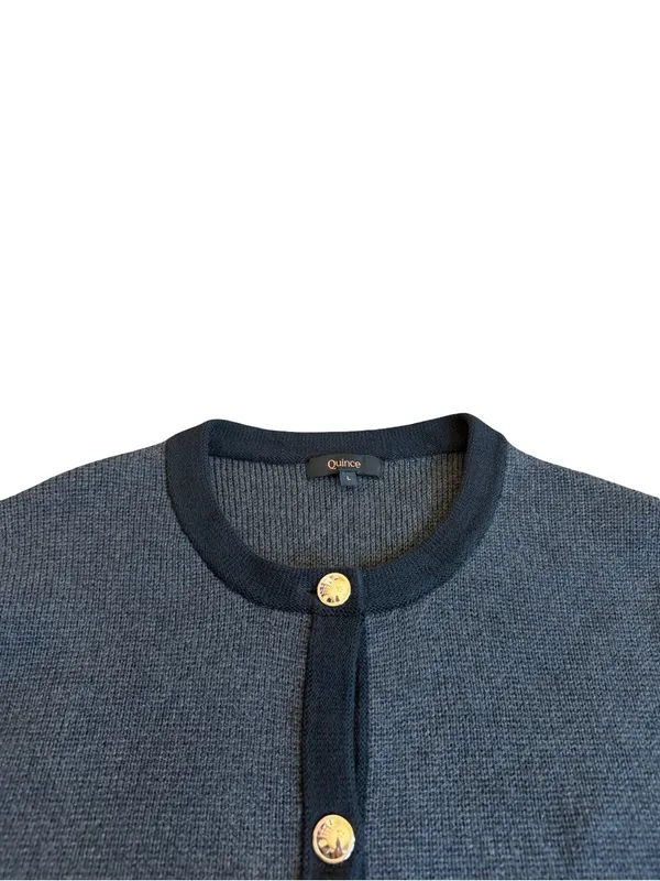 Quince Charcoal Black Colorblock Cardigan Sweater Collarless Cardi Large Women's - Image 2