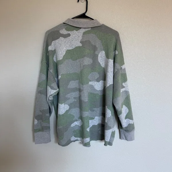 Aerie Camo Quarter Zip Sweatshirt Green Grey Oversized Pullover M Cozy Lounge - Image 2