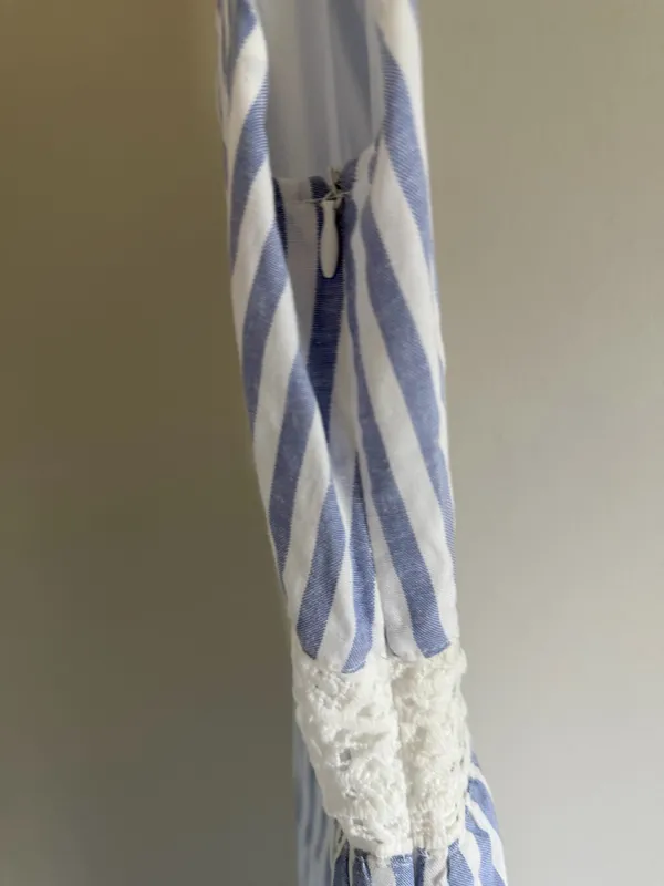 Commence Blue & White Striped Maxi Dress with Crochet Waist Small NWT Pocket s - Image 3