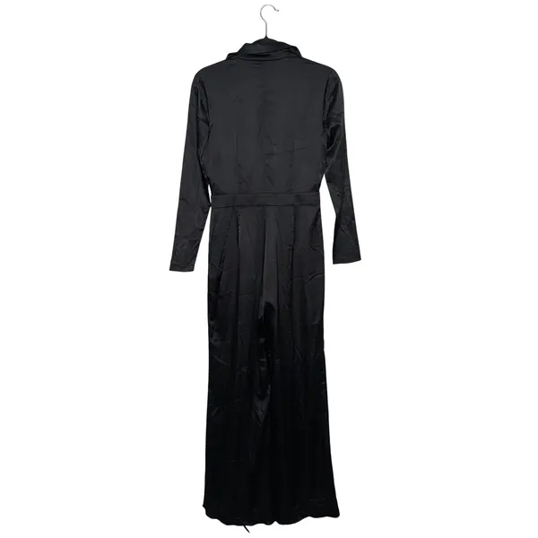 Alexis Jumpsuit Women S Black Excellent Satin Long Sleeve Wide Leg Collared - Image 5