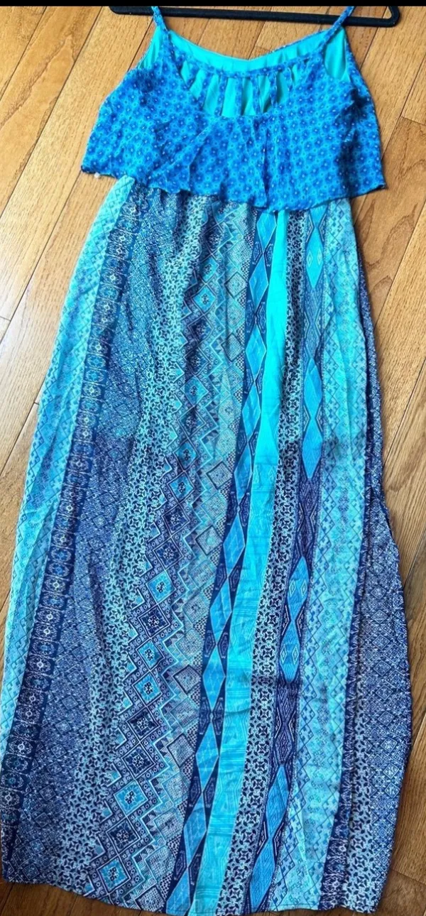Speechless BOHO Blue Sleeveless Aztec Design Summer Dress Back Straps size xS - Image 5