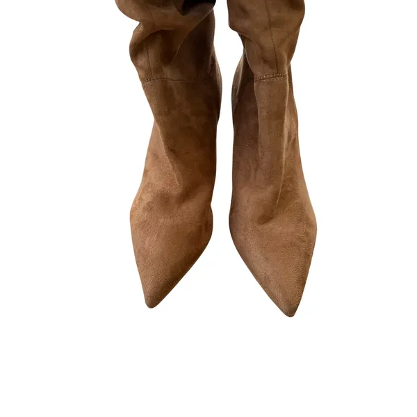 Nine West Tan Faux Suede Slouchy Pointed Toe Kitten Heel Boots Size 6M - Image 4