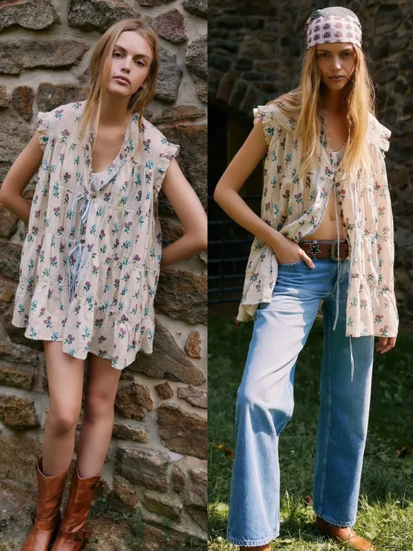 NWT Free People Sundown Ivory‎ Combo Ditsy Floral Cottagecore Boho Tunic Dress - Image 2