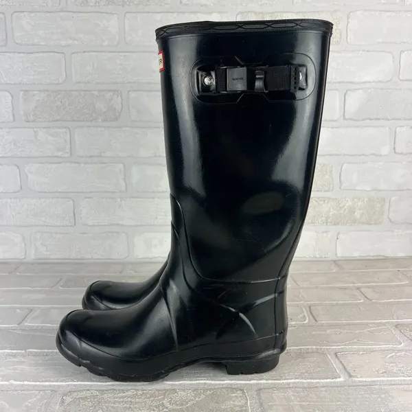 HUNTER Huntress Gloss Tall Rainboots Womens 8 Black Rubber Boots Wellington‎ 39 - Image 6