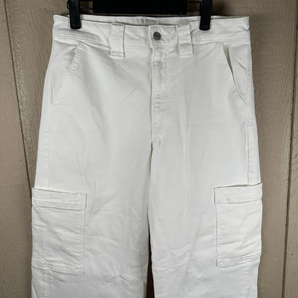 American Eagle Super High Rise Baggy Wide Leg Jeans Womens 8 White Cargo Stretch - Image 2