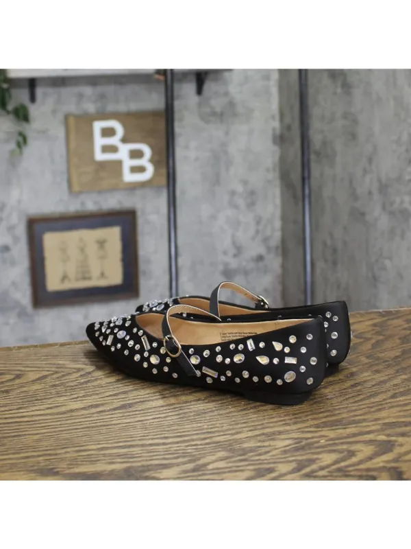 A New Day Womens Satin Rhinestone Pointed Toe Flats Black 6M - Image 2