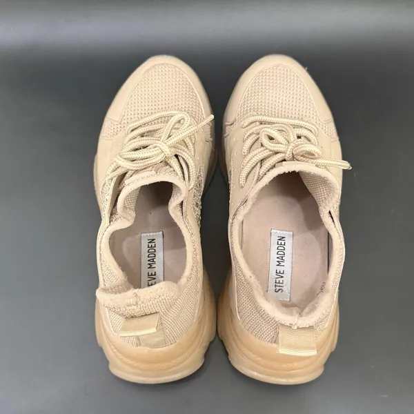 STEVE MADDEN Vance Beige Knit Upper Rhinestones Chunky Dad Sneakers Size 6.5M - Image 5