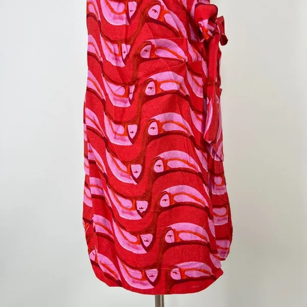 NWT Farm Rio Linen blend Copabanana Wrap Mini Dress Red Pink Size M - Image 8