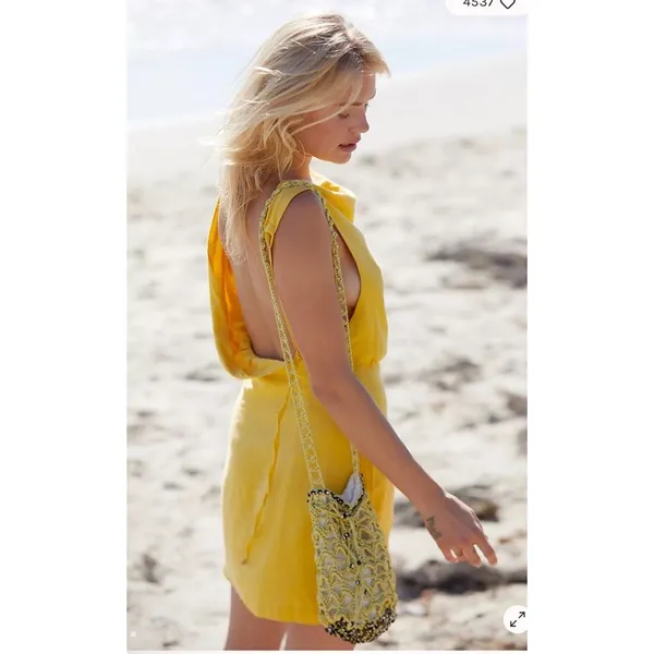 Free People Women’s A Little Extra Mini Dress Sz S Yellow Open Back S NWT $68 - Image 2