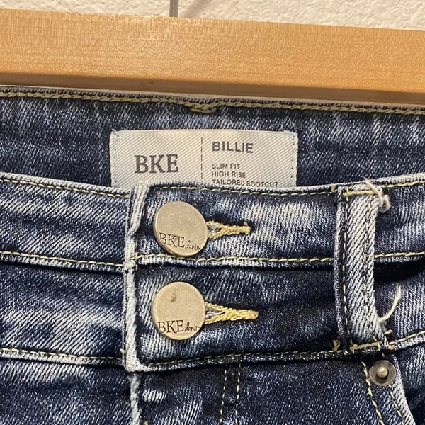 BKE Dark Blue Distressed Slim Fit High Rise Boot Cut Jeans - 30 - Image 2