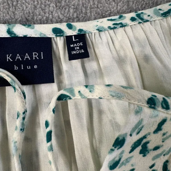Kaari Blue Handkerchief Hem Midi Dress Women's Large Elastic Waist Ruffle Green - Image 4