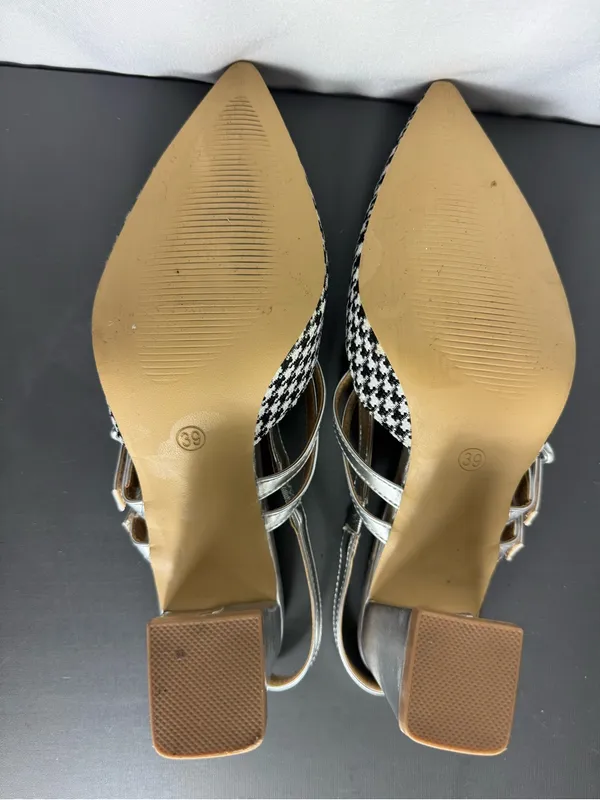 Pointed Houndstooth casual business party preppy Slingback Flats Black White 39 - Image 8