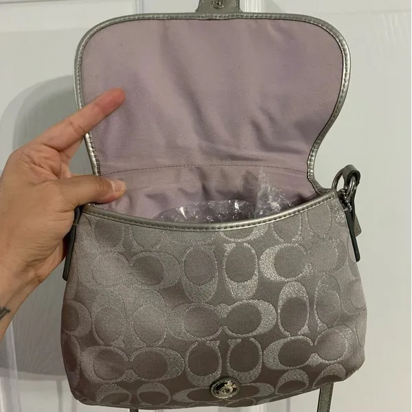 COACH Gray Silver Signature Canvas Crossbody - Image 6