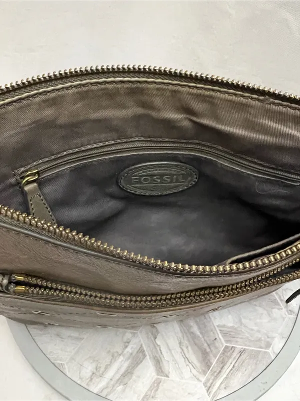 Fossil Issue No. 1954 Brown Leather Crossbody Bag Grommet Studded Purse - Image 8