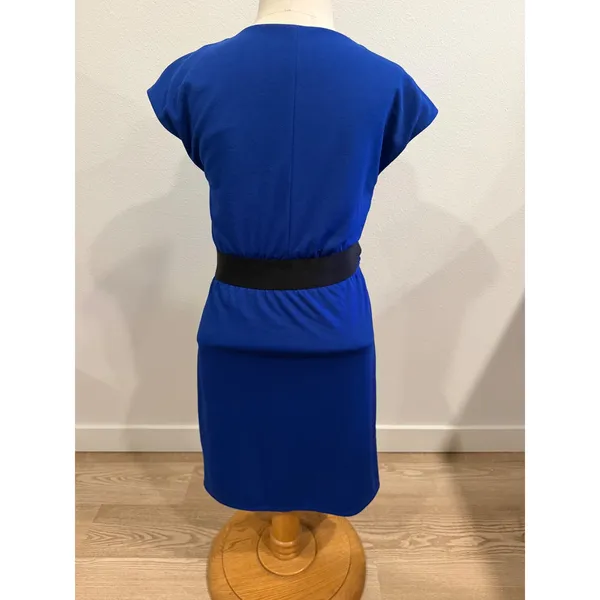 ABS Collection Royal Blue Faux Wrap Sheath Dress Black Waistband Small - Image 2