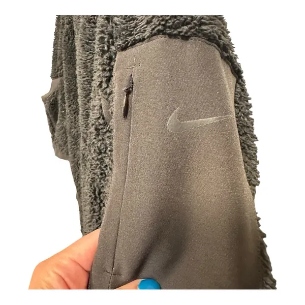 Nike Black Charcoal Gray Sherpa Fleece‎ Pullover Jacket Mens Medium Womens L - Image 5