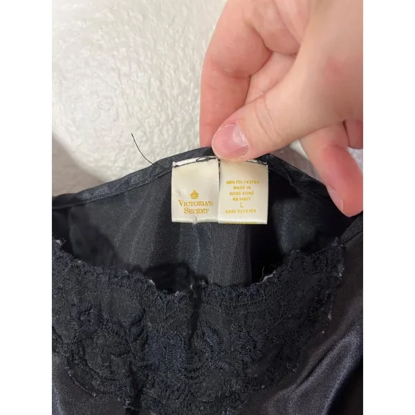 Victorias Secret Vintage Black Satin Lace Trim Camisole Tank Top L - Image 4