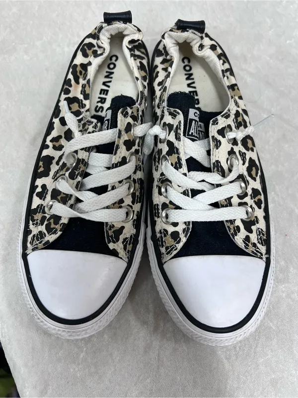 Converse Low Top Leopard Print Canvas Sneakers Black/Beige size 7 slip on - Image 4