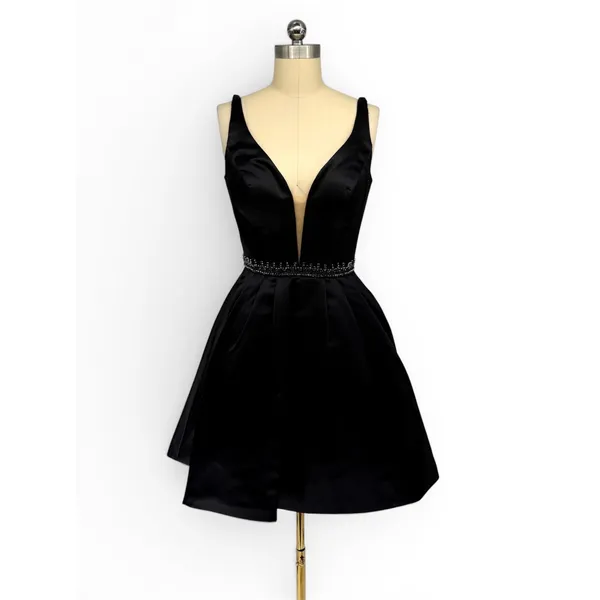 NWT Sherri‎ Hill 50495 Black Satin Fit & Flare Dress Size 4 Beaded Waist - Image 3