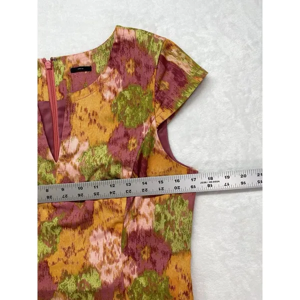 Talbots Shift Dress Womens 6 Pink‎ Green Retro Mod Floral Faux Pockets - Image 2