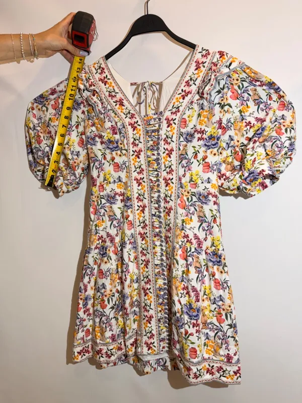 Farm Rio Greek Garden Floral Linen Blend Ruffle Tie Back Mini Dress Size M - Image 13