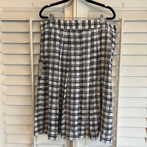 New York & Company Eva Mendes Black And White Plaid Midi Skirt Size‎ 14 - Image 2