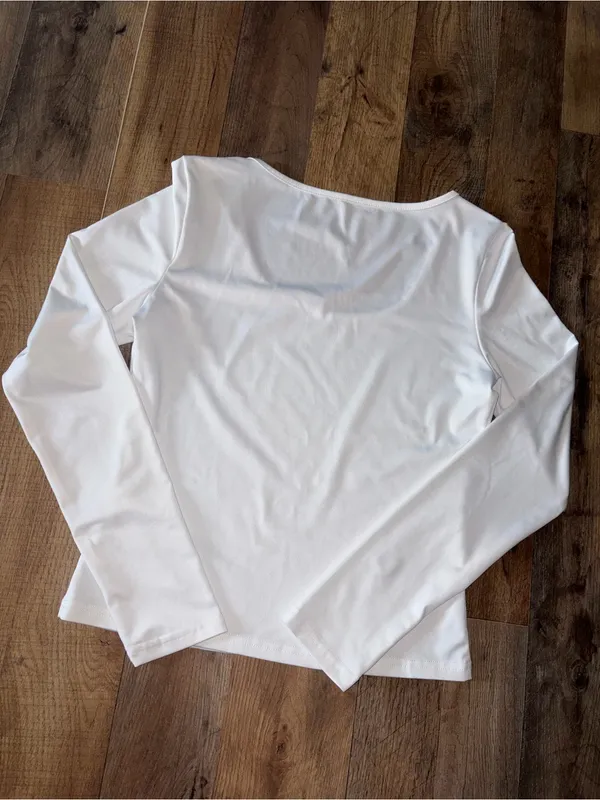 Classic Long-Sleeve Scoop Neck Top - White - Image 2